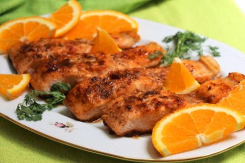 Лосось с апельсинами и имбирем